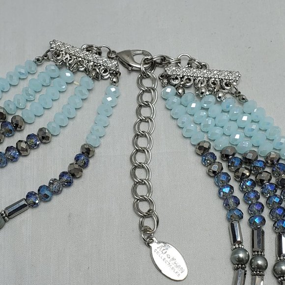 ALI KHAN blue opal and aquamarine multi layered glass beaded statement necklace - Picture 4 of 5